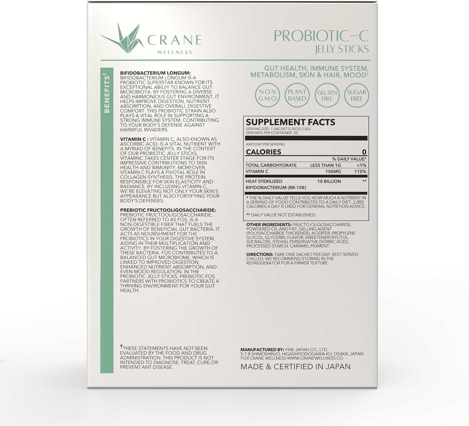 PROBIOTIC-C Jelly Sticks – Bifidobacterium y Vitamina C | 10 Billion UFC | Sin Gluten, Vegano, Sin Azúcar
