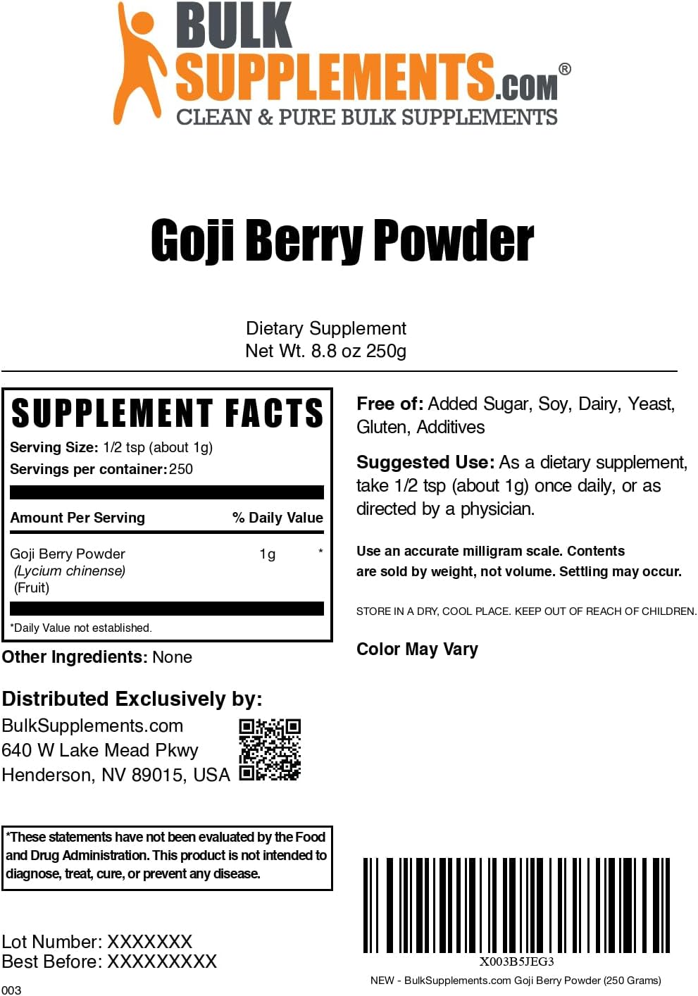 Wolfberry Extract Powder - Goji Berry Supplement, Vegan & Gluten-Free, 250g