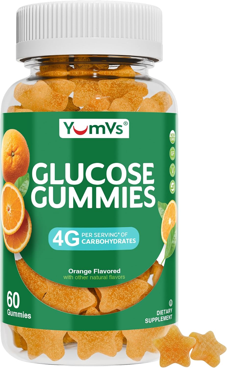 YUM-V'S Gominolas de Glucosa - 60 Gominolas Masticables - Sabor Naranja Natural