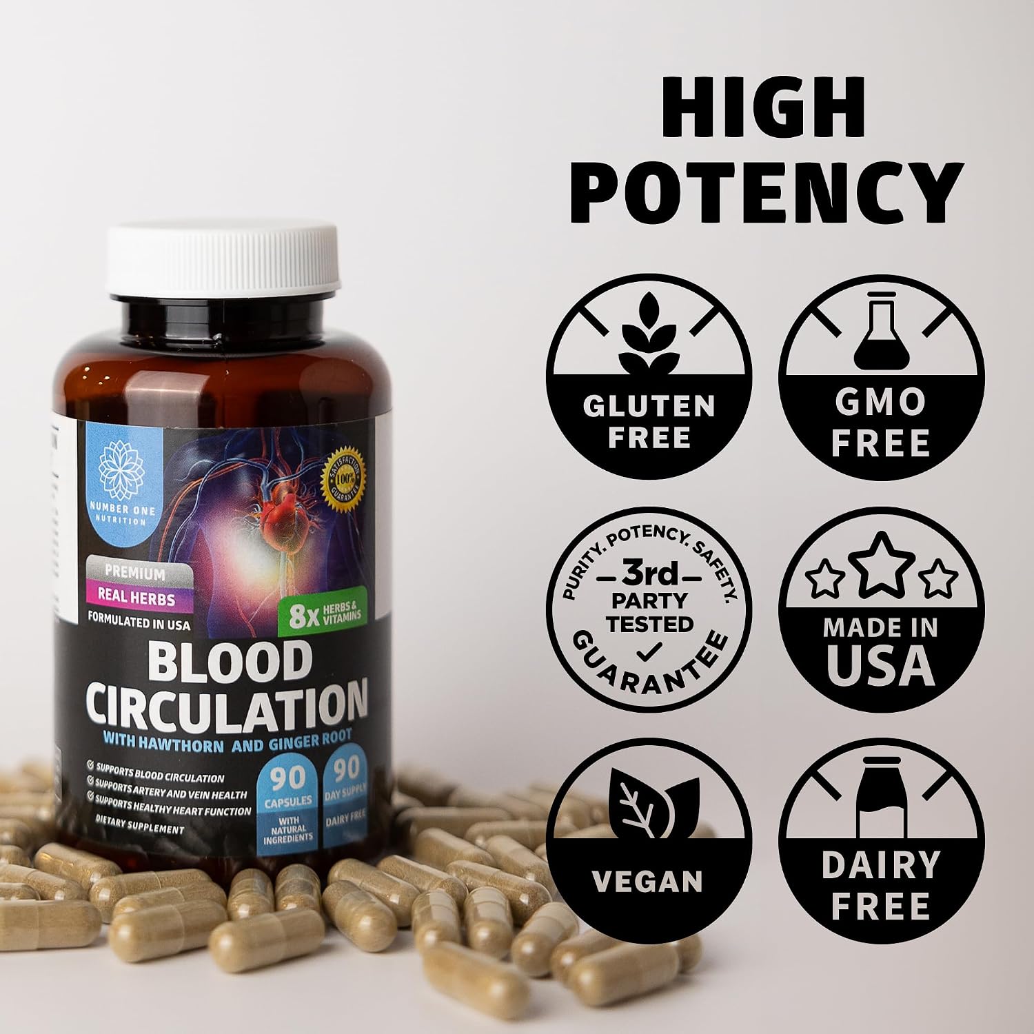 Number One Nutrition Suplemento Premium para la Circulación Sanguínea con 8 Hierbas y Vitaminas
