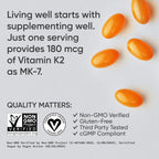 Sports Research Extra Strength Vitamina K2 MK-7 180mcg con Aceite MCT de Coco - 60 Cápsulas Blandas Veganas