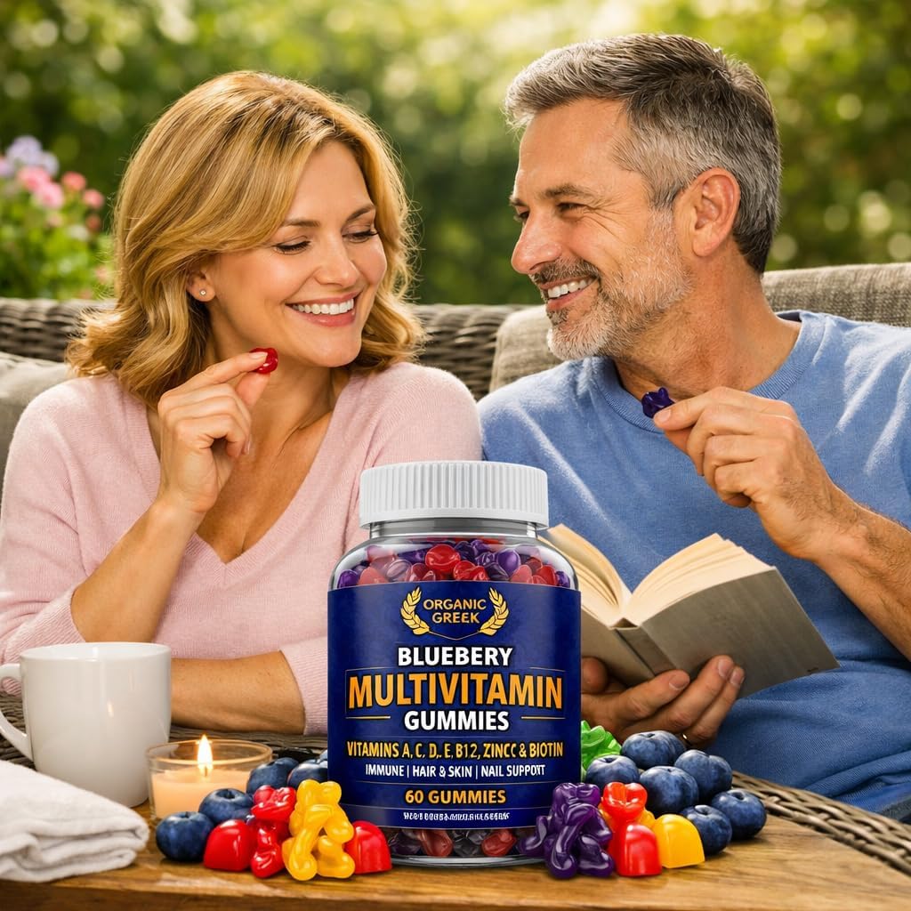 Organic Greek Multivitamin Gummies - 13 Vitaminas y Minerales - Sabor Arándano
