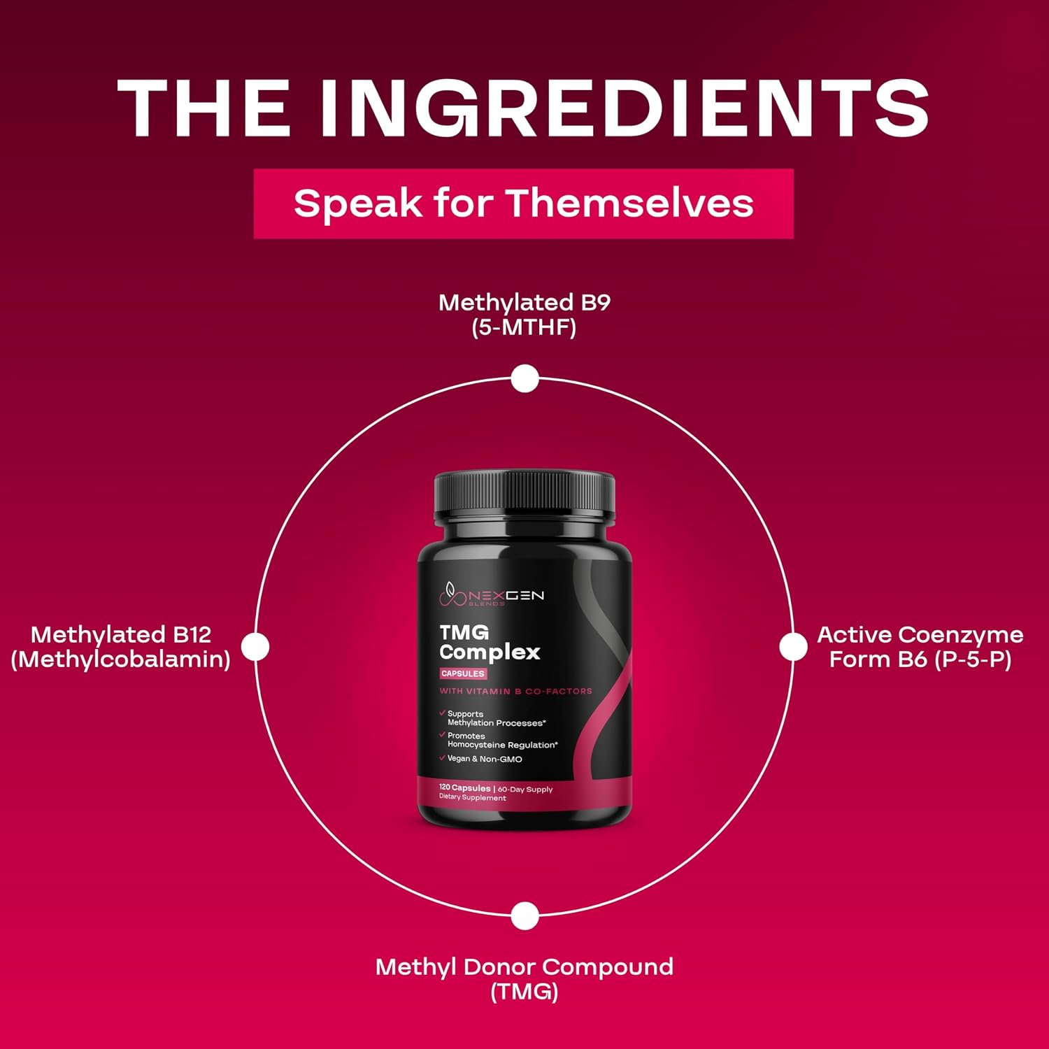 Suplemento de TMG Trimethylglycine con Complejo B Metilado - 500mg de Betaína TMG con Cofactores de Vitaminas B Metiladas para Apoyo de Homocisteína, Corazón e Hígado - Vegano y No GMO (Suministro de 2 Meses)