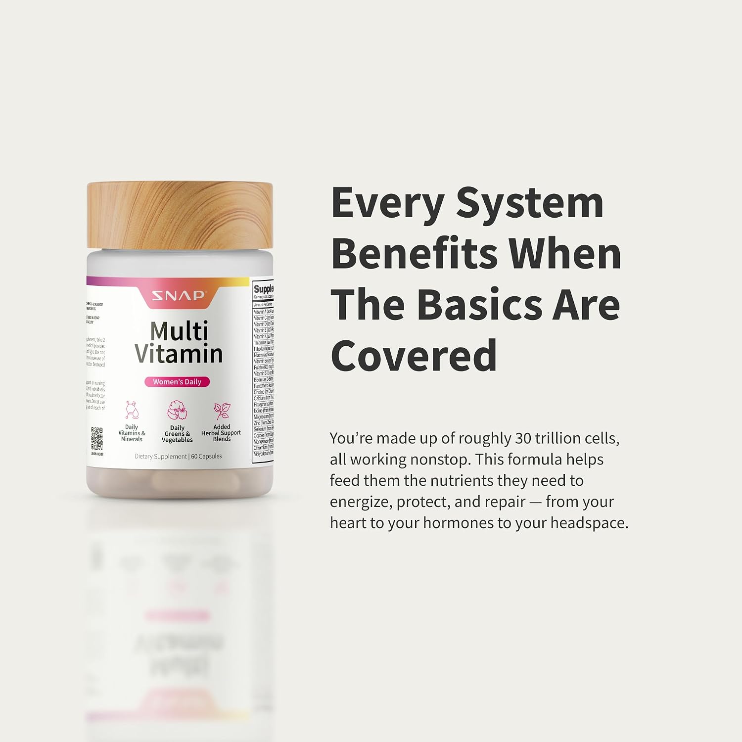 Snap Supplements Multivitamínico Diario para Mujeres, 60 Cápsulas