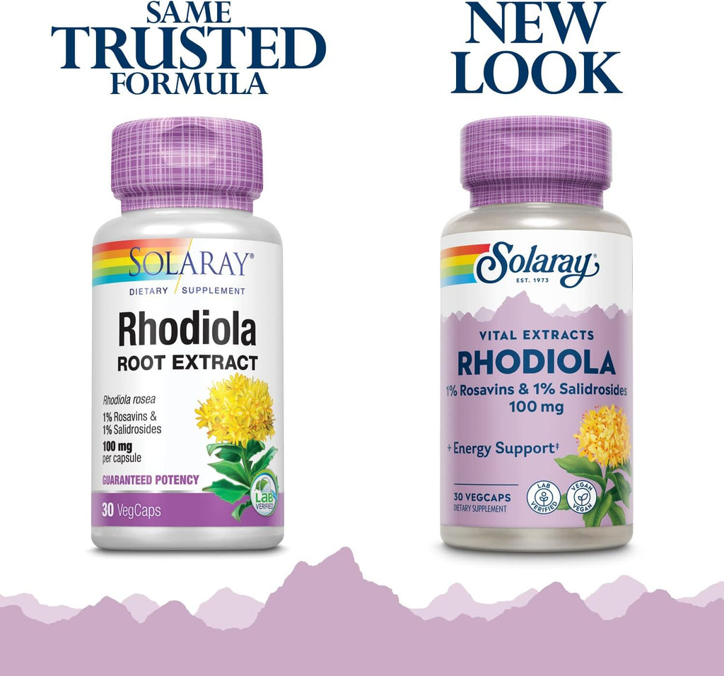 SOLARAY Rhodiola Rosea Root Extract, 100 mg, 30 Vegan Capsules