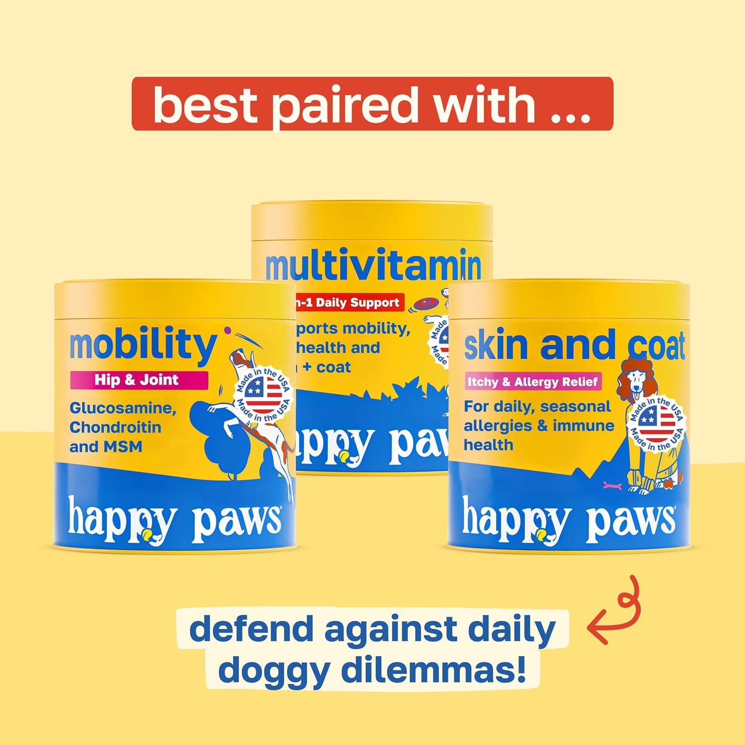Happy Paws 10-en-1 Multivitamínico para Perros - 200 Chewables Sabor Cordero Vegano