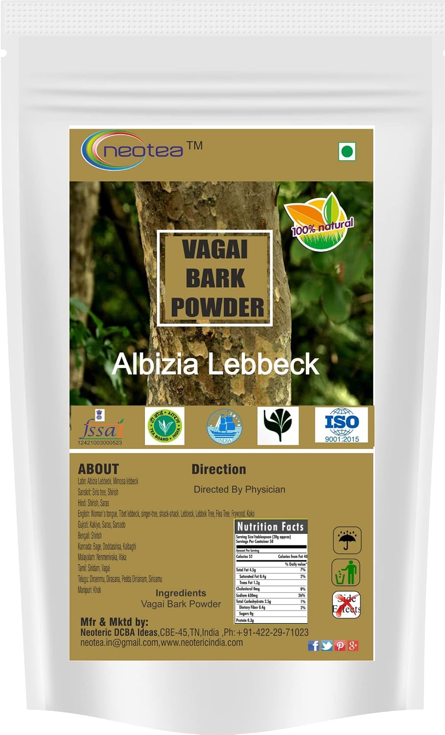 neotea Albizia Lebbeck (Vagai) en Polvo - 1 kg
