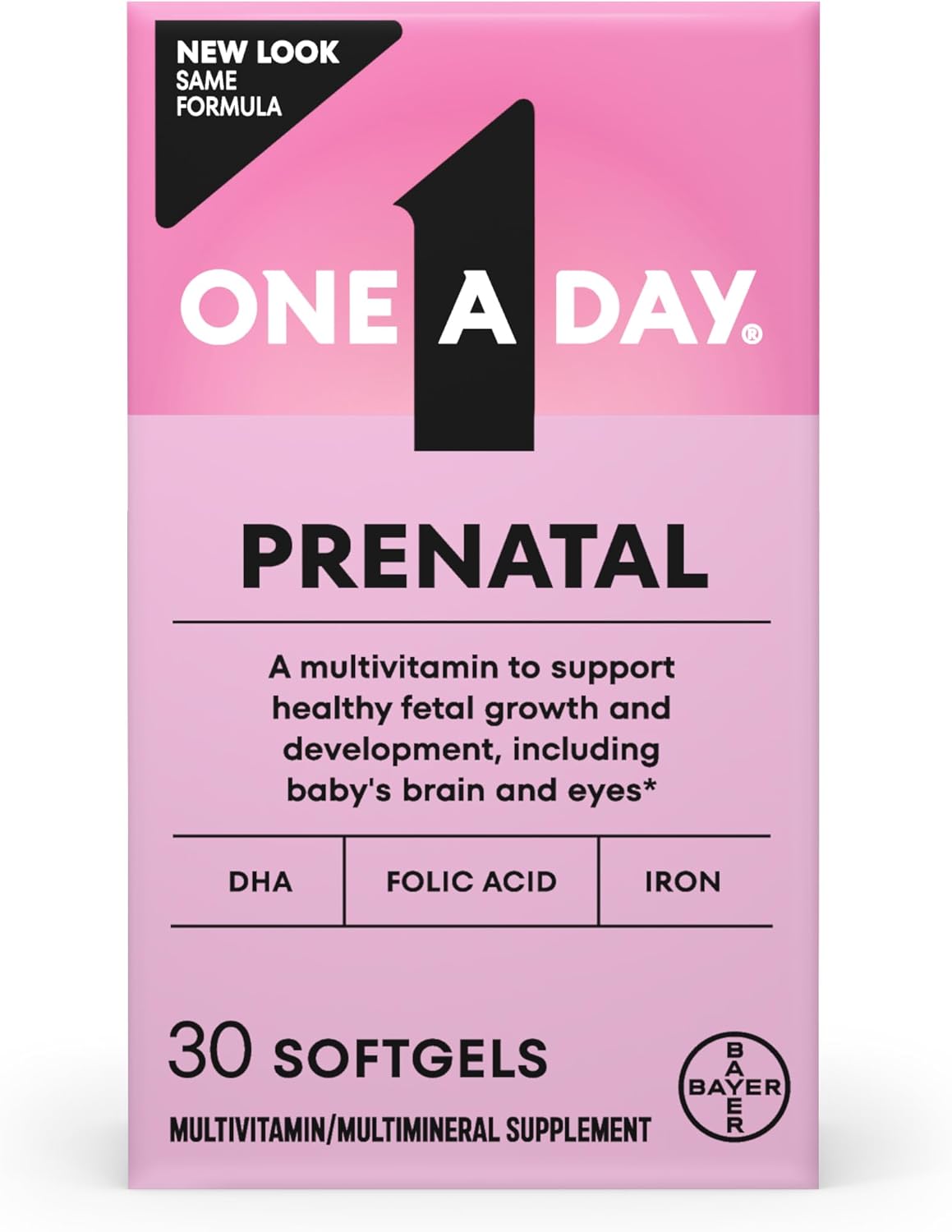 One A Day Vitaminas Prenatales - Ácido Fólico, Hierro y DHA - 30 Cápsulas