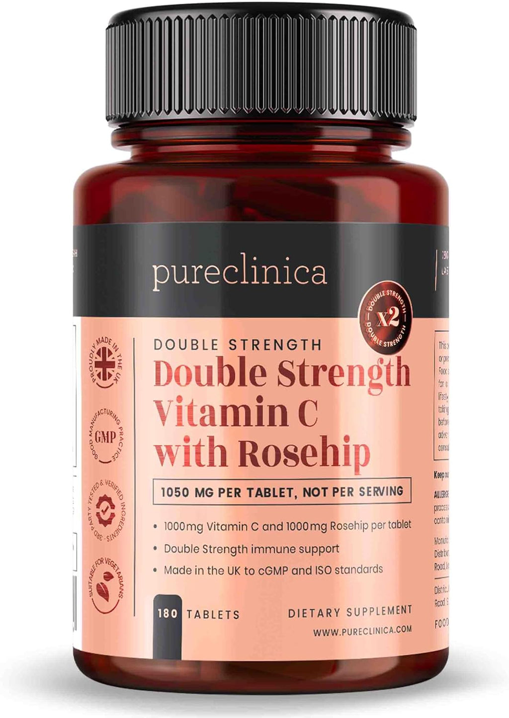 pureclinica Vitamina C con Escaramujo 2000 mg - 180 Comprimidos