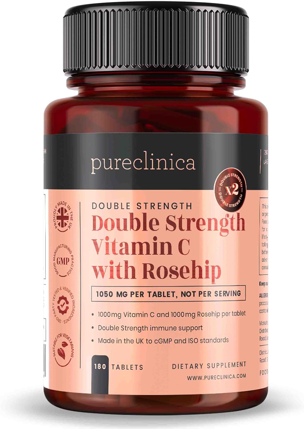 pureclinica Vitamina C con Escaramujo 2000 mg - 180 Comprimidos
