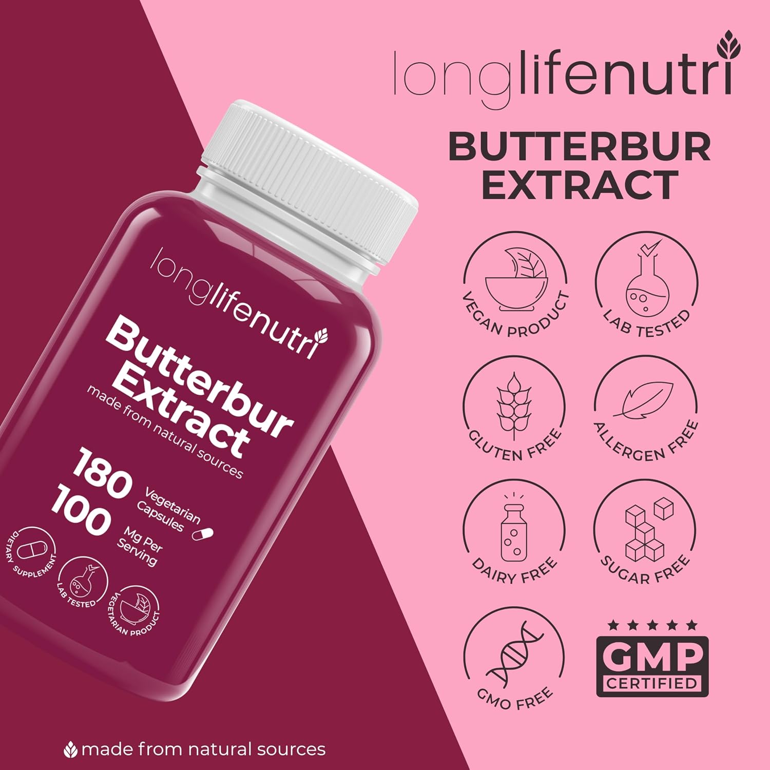Extracto de Petasites (Butterbur) 100mg - 180 Cápsulas Vegetales - LongLifeNutri