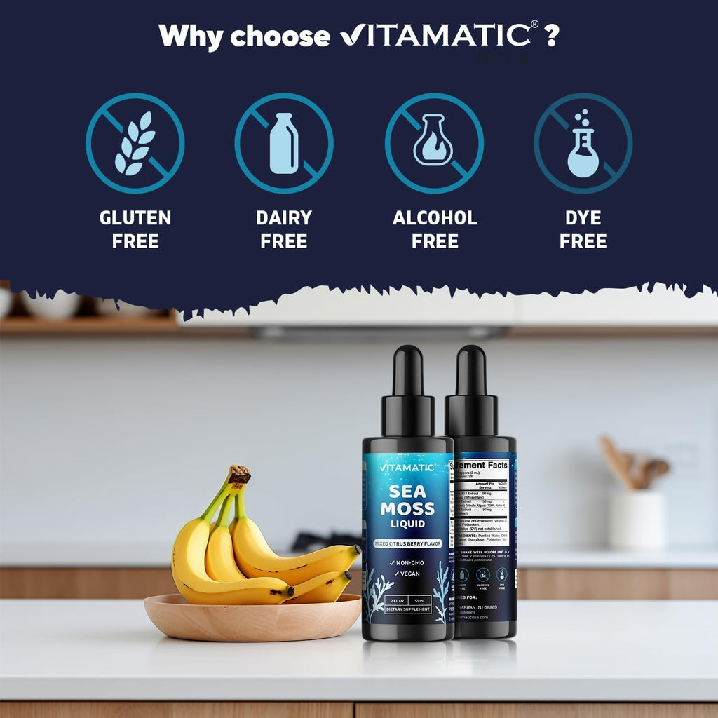 Vitamatic Liquid Organic Irish Sea Moss con Fucus y Raíz de Bardana - 2800 mg por ración - 60 ml