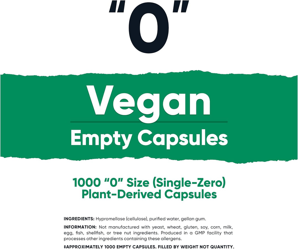 Nutricost Cápsulas Vacías Veganas Tamaño 0 – 1000 Unidades