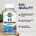 KAL Vitamina B-12 Metilcobalamina 1000 mcg - Comprimidos sabor baya natural, 60 unidades