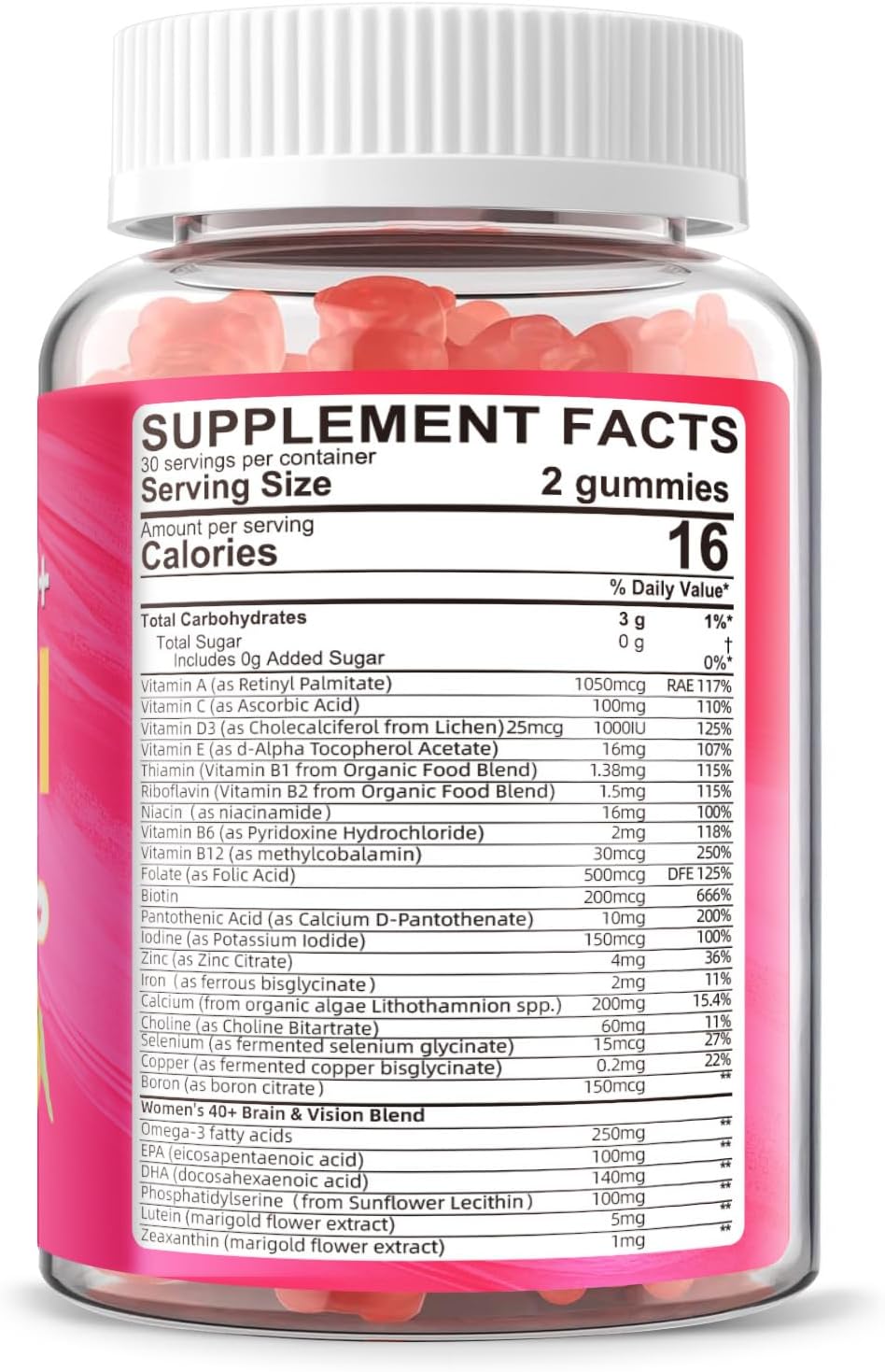 Multivitamínico para Mujeres 40+ con Omega-3, Hierro y Complejo B - Gomitas Veganas Sin Azúcar - 60 Unidades