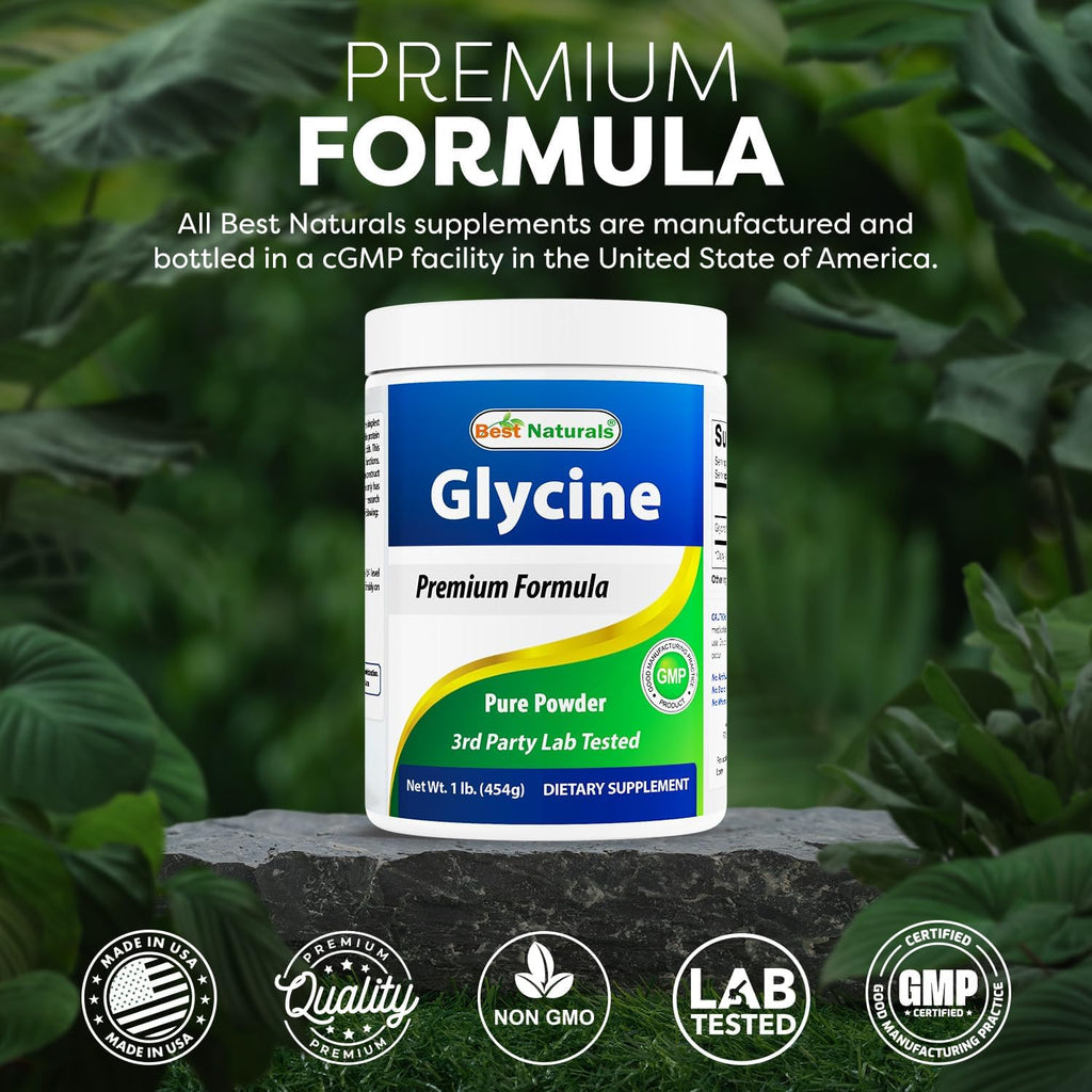 Best Naturals Glycine Powder 1 LB - Apoyo a Neurotransmisores y Relajación