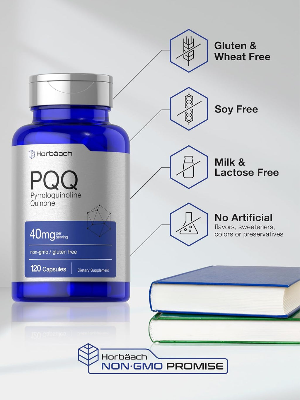Horbäach Suplemento de PQQ 40 mg | 120 Cápsulas | Máxima Potencia | Sin Gluten y No-GMO