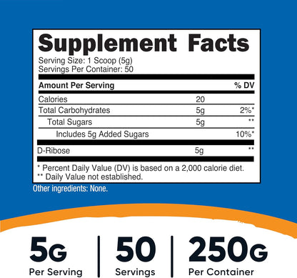 Nutricost D-Ribosa en Polvo (250 Gramos) – Image 2