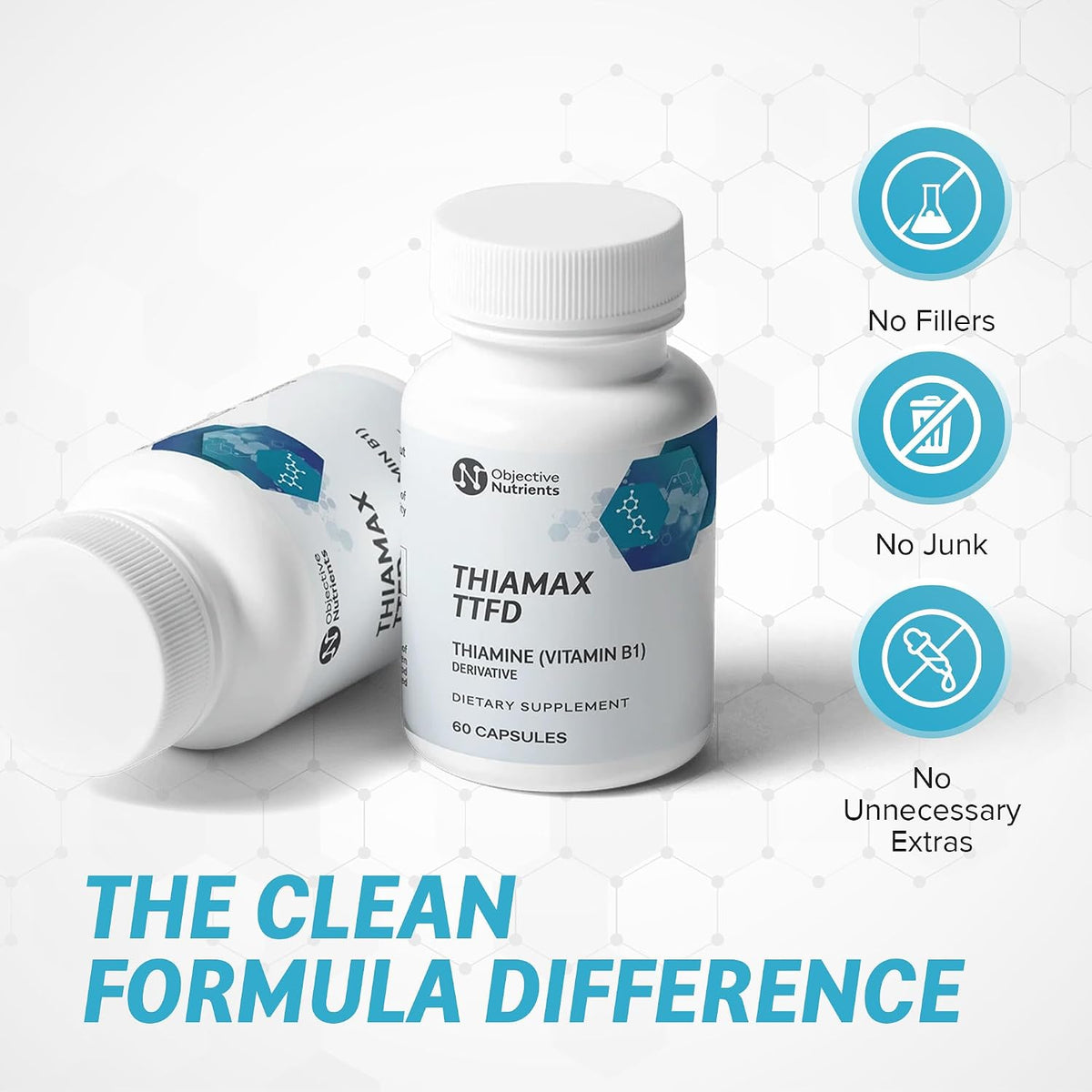 Objective Nutrients Thiamax TTFD Tiamina B1 100mg con Magnesio - 60 Cápsulas – Image 3