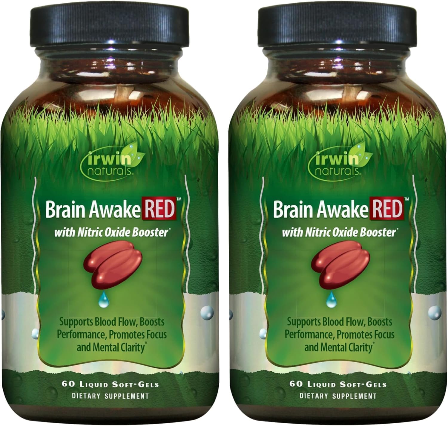 Irwin Naturals Brain Awake RED - Enfoque y Claridad Mental - 2 Pack - 60 Cápsulas Blandas Líquidas