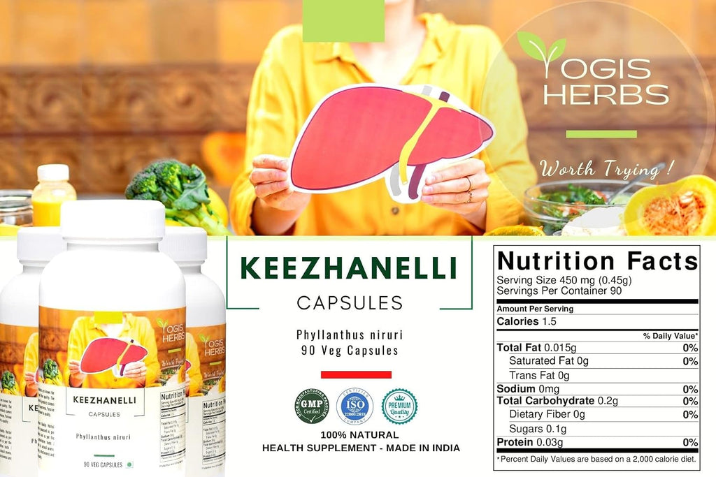 YOGIS HERBS Keezhanelli Cápsulas (Phyllanthus Niruri) 90 Cápsulas Vegetales – Chanca Piedra