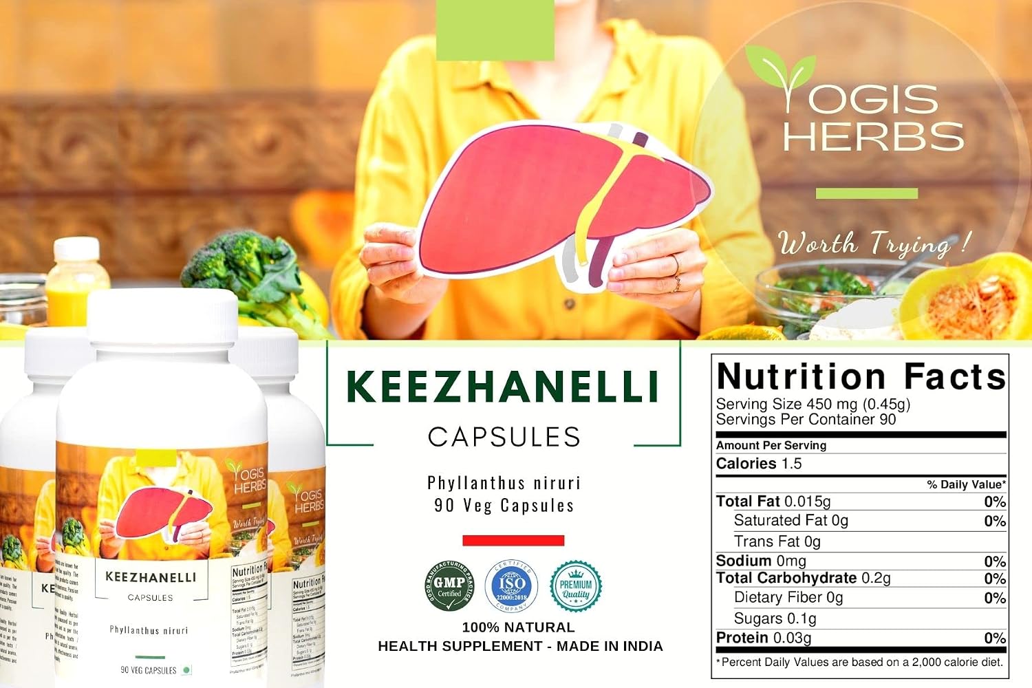 YOGIS HERBS Keezhanelli Cápsulas (Phyllanthus Niruri) 90 Cápsulas Vegetales – Chanca Piedra