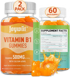 Joywiit Gominolas de Vitamina B1 500mg, Suplemento de Tiamina para Adultos, con 600mg de Citrato de Calcio, Apoya el Sistema Nervioso, Vegano, Masticable Sabor Naranja Natural