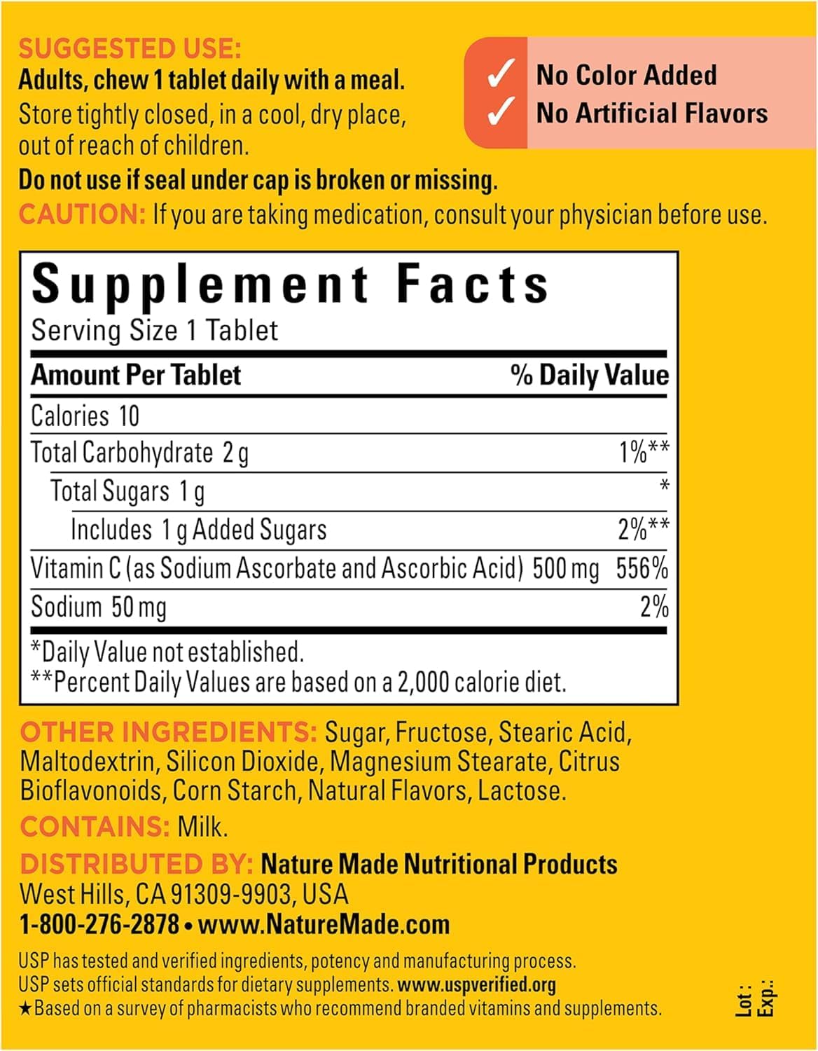 Nature Made Vitamina C 500 mg Comprimidos Masticables - Pack de 2 (300 Unidades)