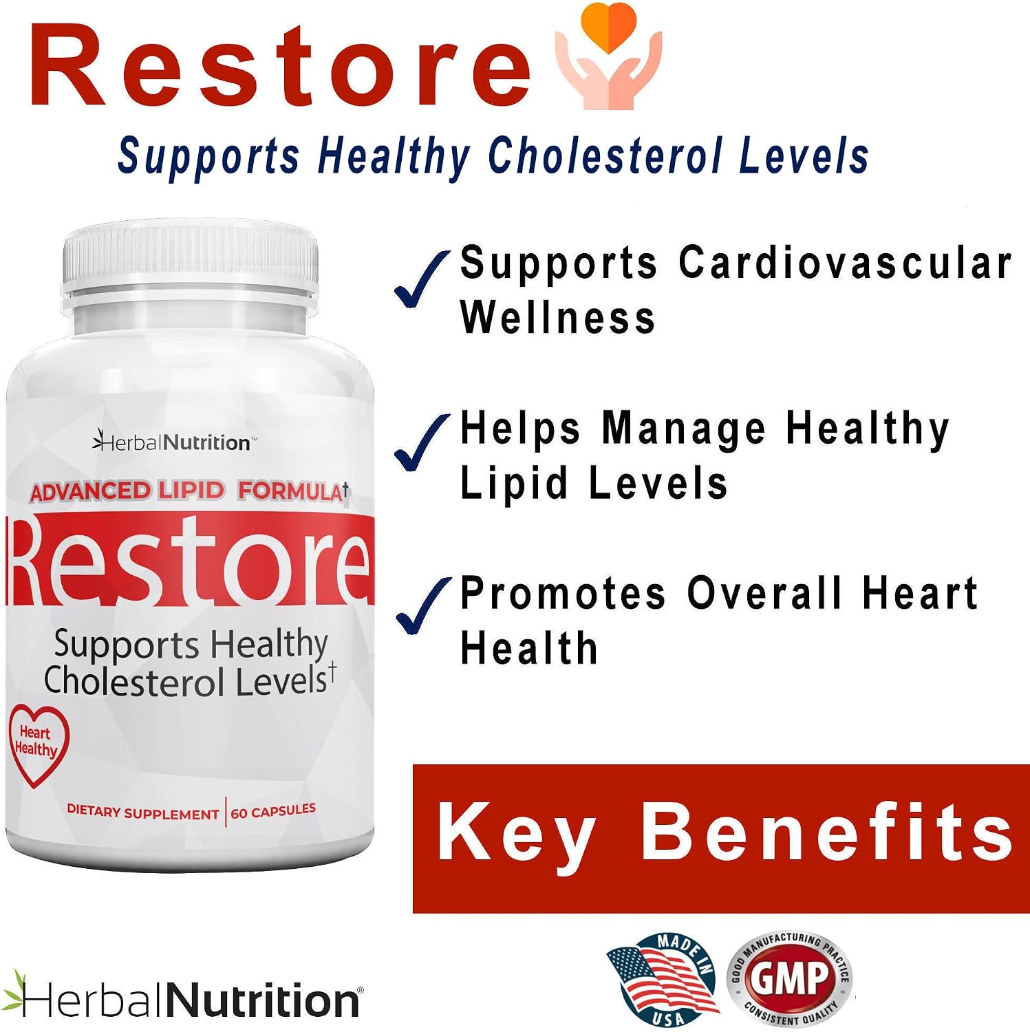 Herbal Nutrition Restore Heart Health & Cholesterol Support - 270 Cápsulas