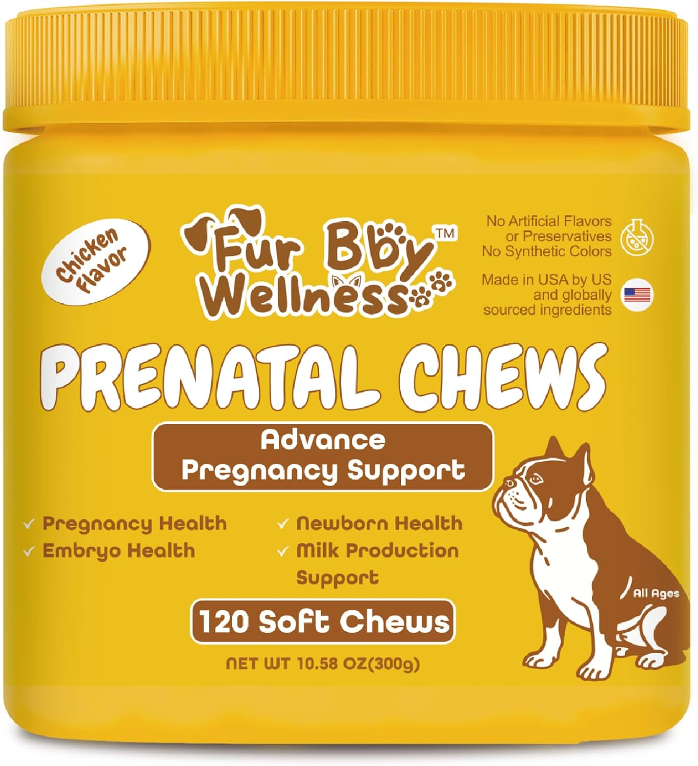 Vitaminas prenatales para perras embarazadas y lactantes - Apoya el embarazo saludable, el crecimiento de los cachorros y la lactancia - con ácido fólico, hierro y calcio - 120 masticables suaves