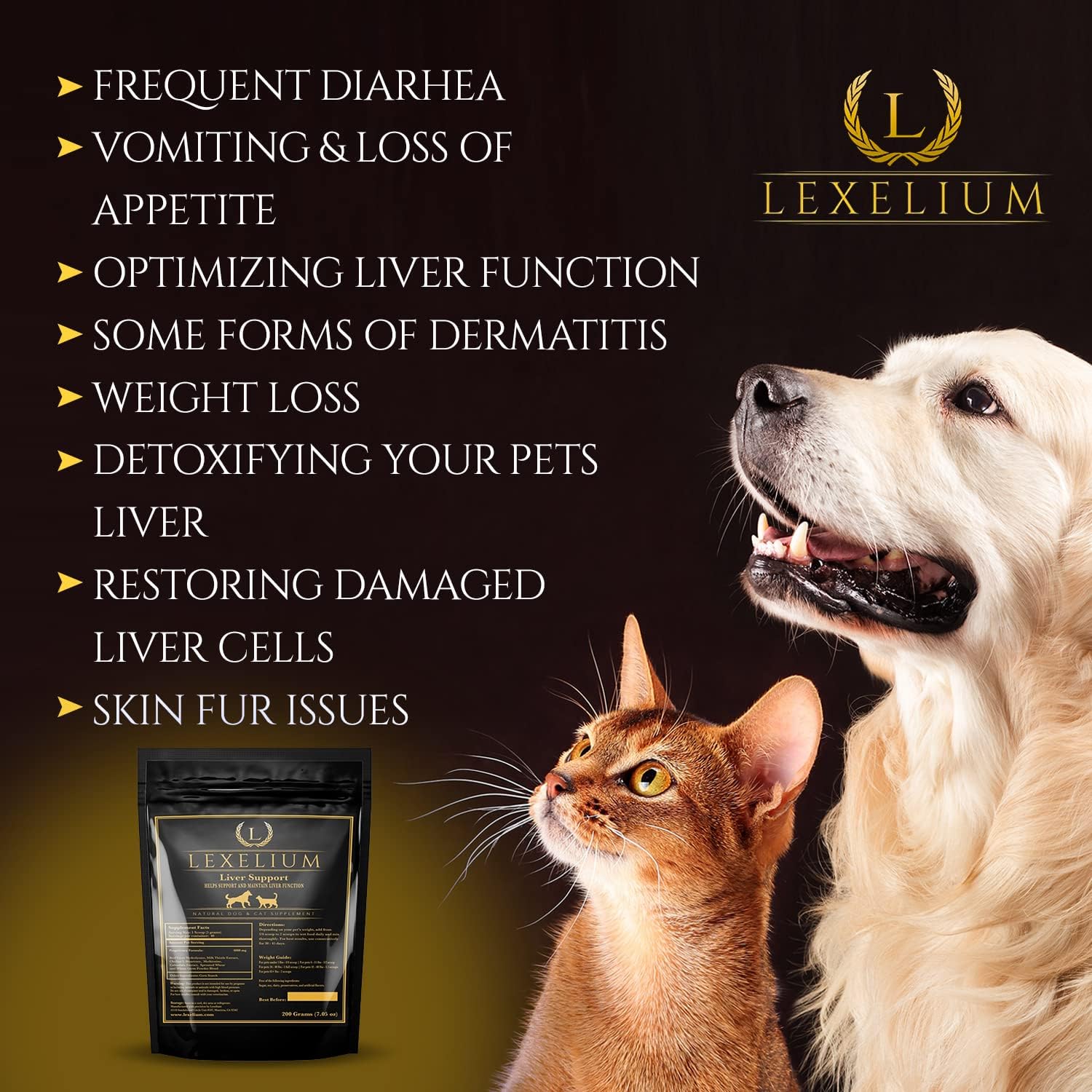 Lexelium Liver Support Supplement para Perros y Gatos - 200g