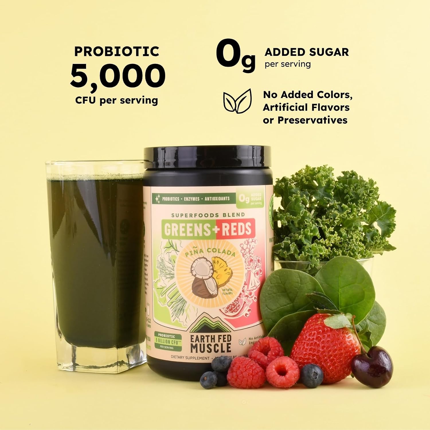Earth Fed Muscle Greens and Reds Superfoods Blend, Piña Colada – 30 Servicios