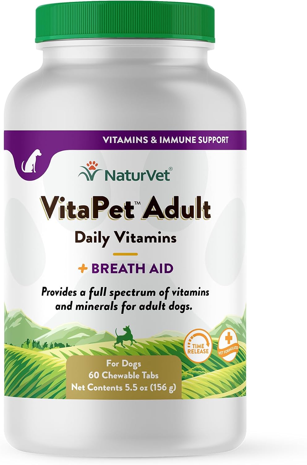 NaturVet VitaPet Adult Daily Vitamins for Dogs With Breath Aid – 60 Comprimidos Masticables