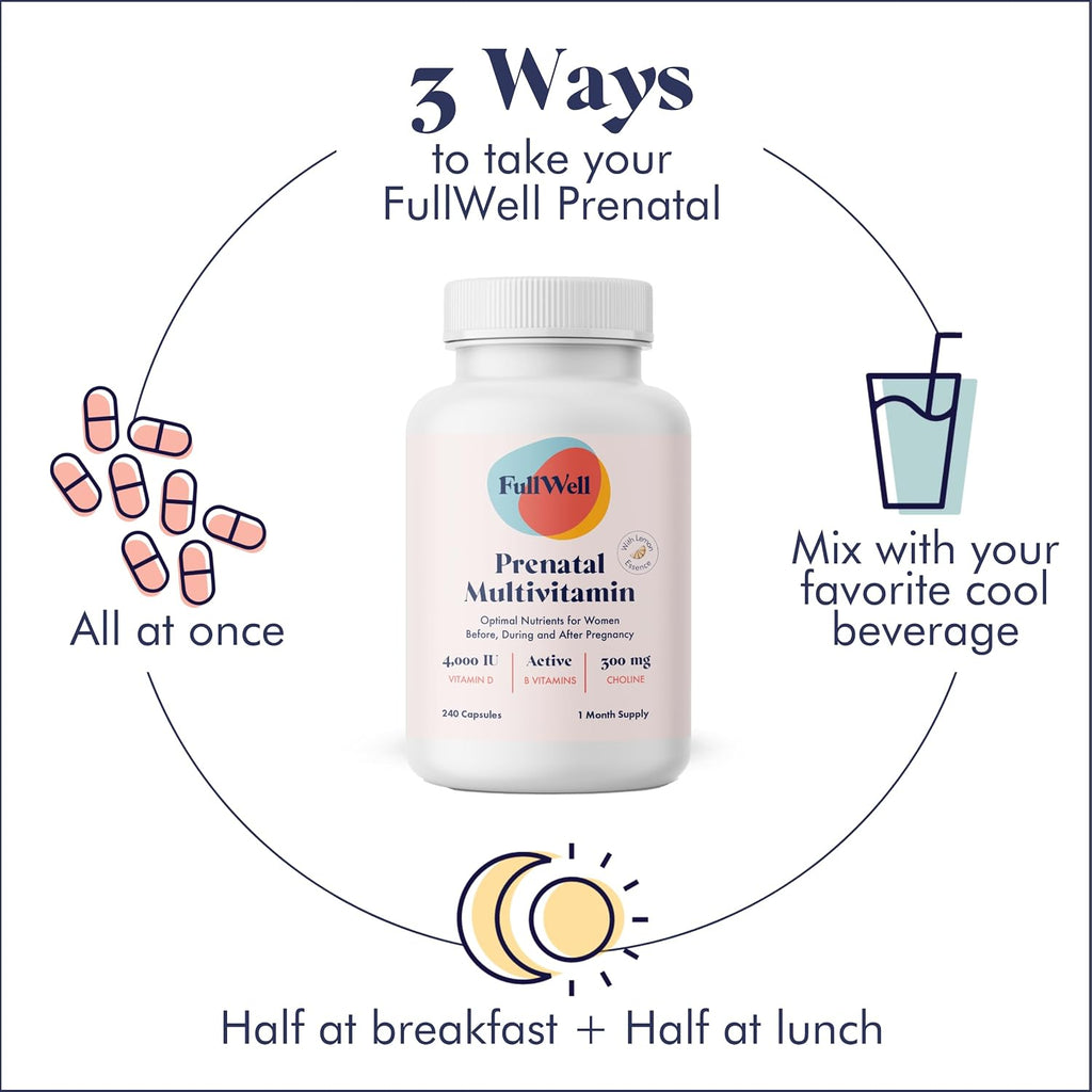 FullWell Multivitamínico Prenatal Femenino con Esencia de Limón - 240 Cápsulas (60 porciones, 2 envases)