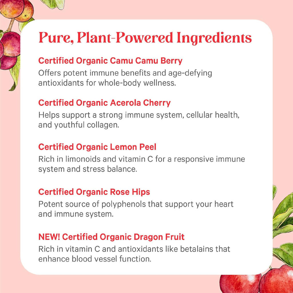 PURE SYNERGY Pure Radiance C | Cápsulas de Vitamina C Orgánica | 100% Natural, Alimento Integral, No-GMO con Camu Camu Orgánico | Apoyo Inmunitario y de Colágeno (90 Cápsulas)