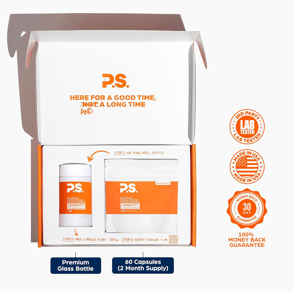 PS Longevity Supplements - Multivitamínico metilado con vitaminas B, Nicotinamida Ribósido, CoQ10, Resveratrol, ALA