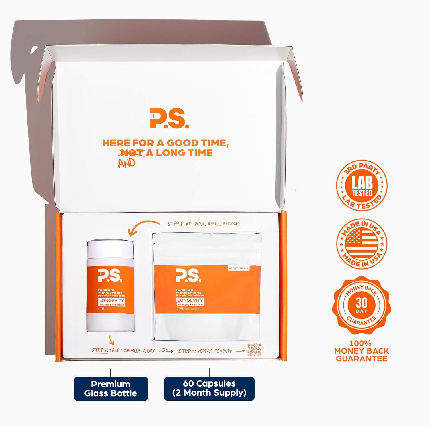 PS Longevity Supplements - Multivitamínico metilado con vitaminas B, Nicotinamida Ribósido, CoQ10, Resveratrol, ALA
