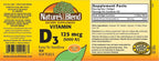 Nature's Blend Vitamina D3 125 mcg (5000 UI) Perlas blandas, 100 unidades