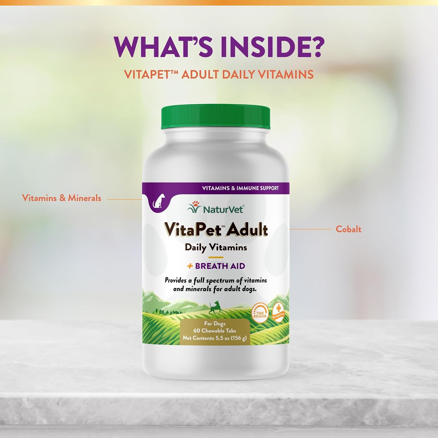 NaturVet VitaPet Adult Daily Vitamins for Dogs With Breath Aid – 60 Comprimidos Masticables