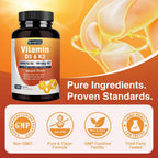 DRFOSTER Vitamin D3 & K2, High-Potency 125mcg D3 & 100mcg K2 (MK7), Advanced Bone & Heart Support Formula with Vitamin E, Folic Acid & Methyl B12, 120 Capsules