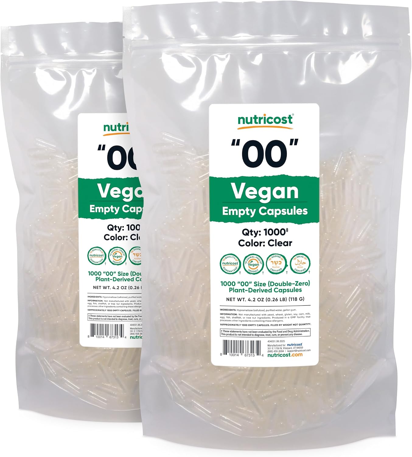 Nutricost Cápsulas Vacías Veganas Tamaño 00 - 1000 Cápsulas Transparentes