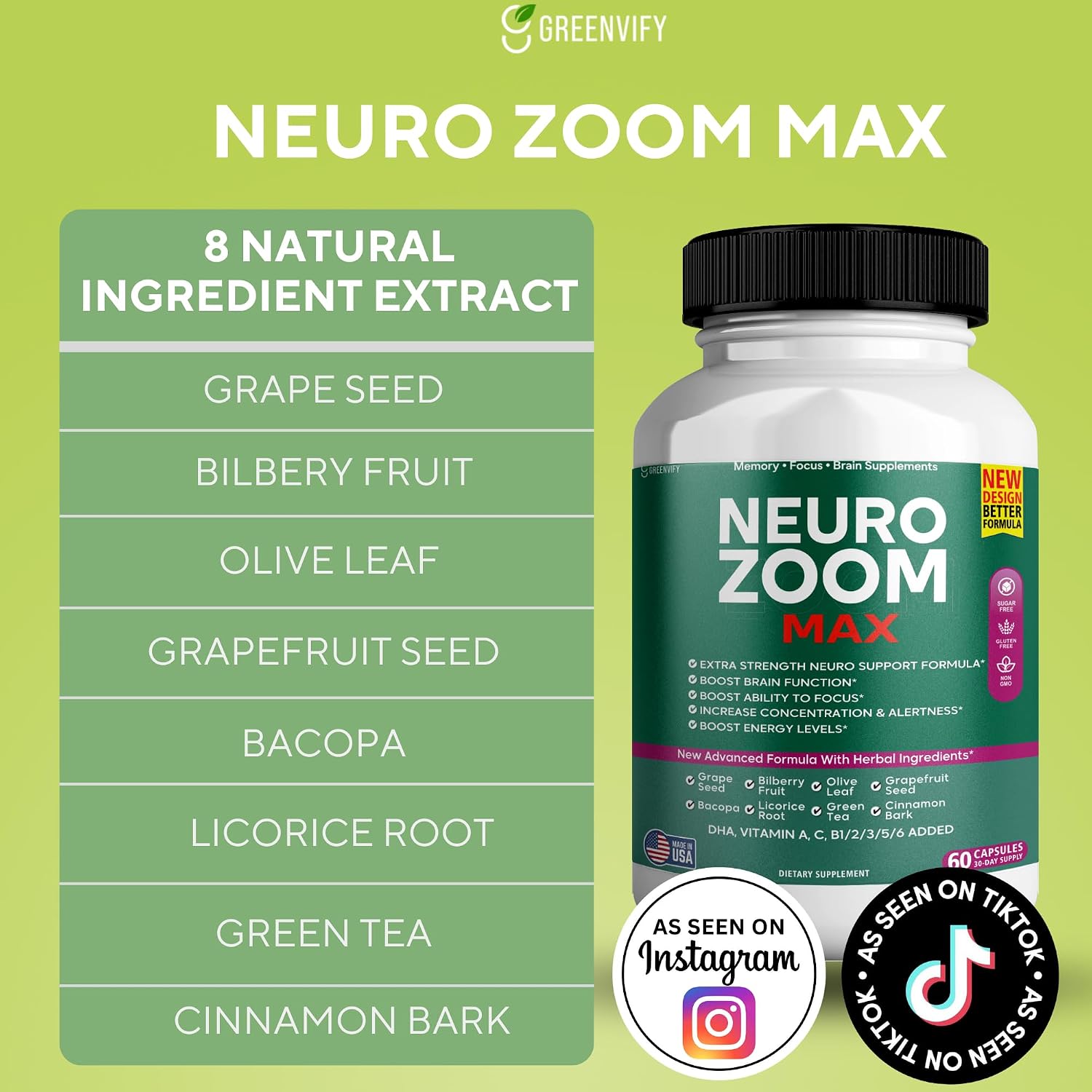 Neuro Zoom Max Extra Strength - Apoyo Cerebral con Ingredientes Herbales, 60 Cápsulas