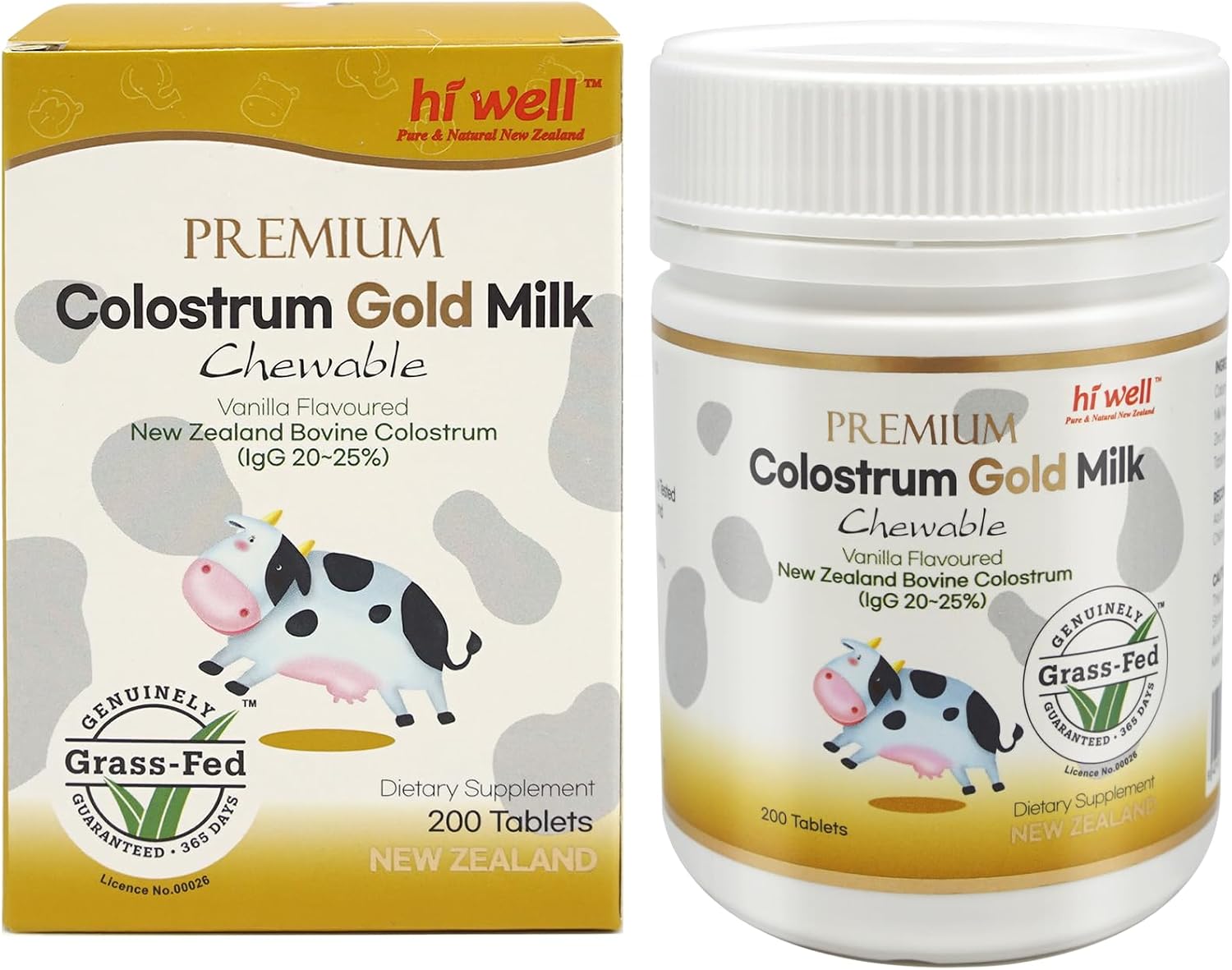 HI WELL Calostro Oro Premium Alimentado con Pasto 200 Comprimidos