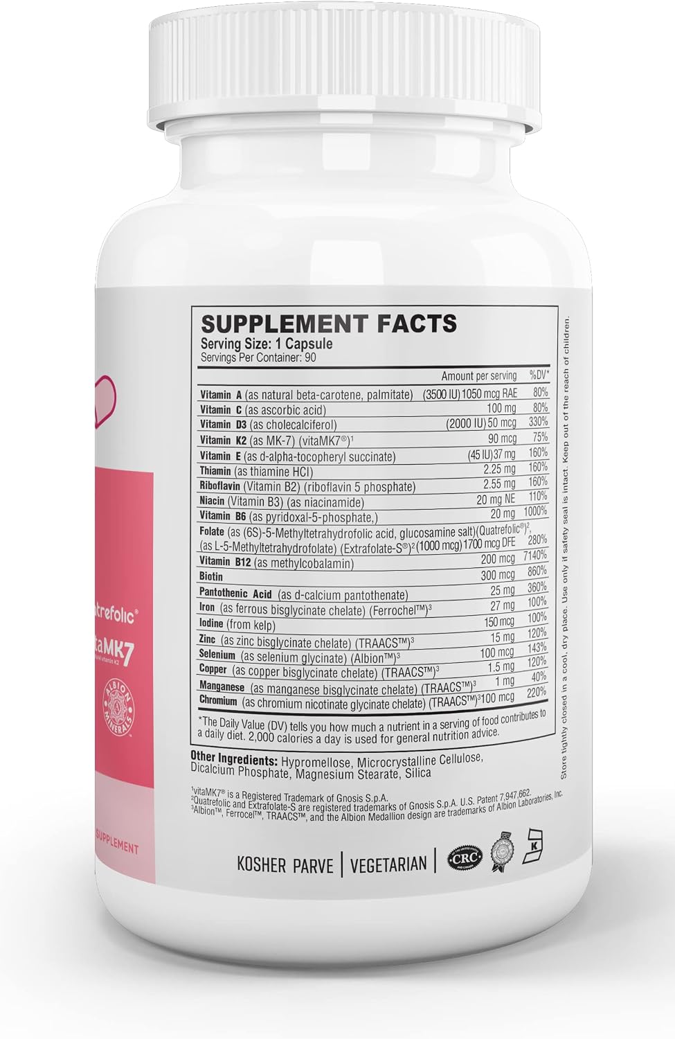Nutri Supreme Prenatal Vitamin - Vitaminas Prenatales con Metil Folato y Hierro, 90 Cápsulas