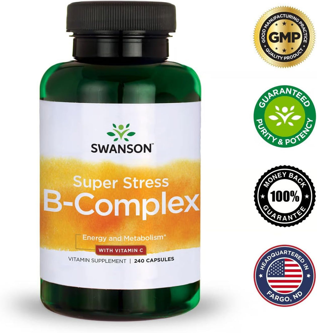 Swanson Super Stress Complejo B - Complemento de vitaminas B para energía y bienestar (240 cápsulas, pack de 2)