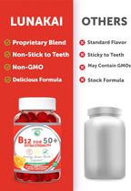 Lunakai Gominolas de Vitamina B12 para Adultos Mayores de 50, No Transgénico, Sabor Cítrico, 60 Unidades