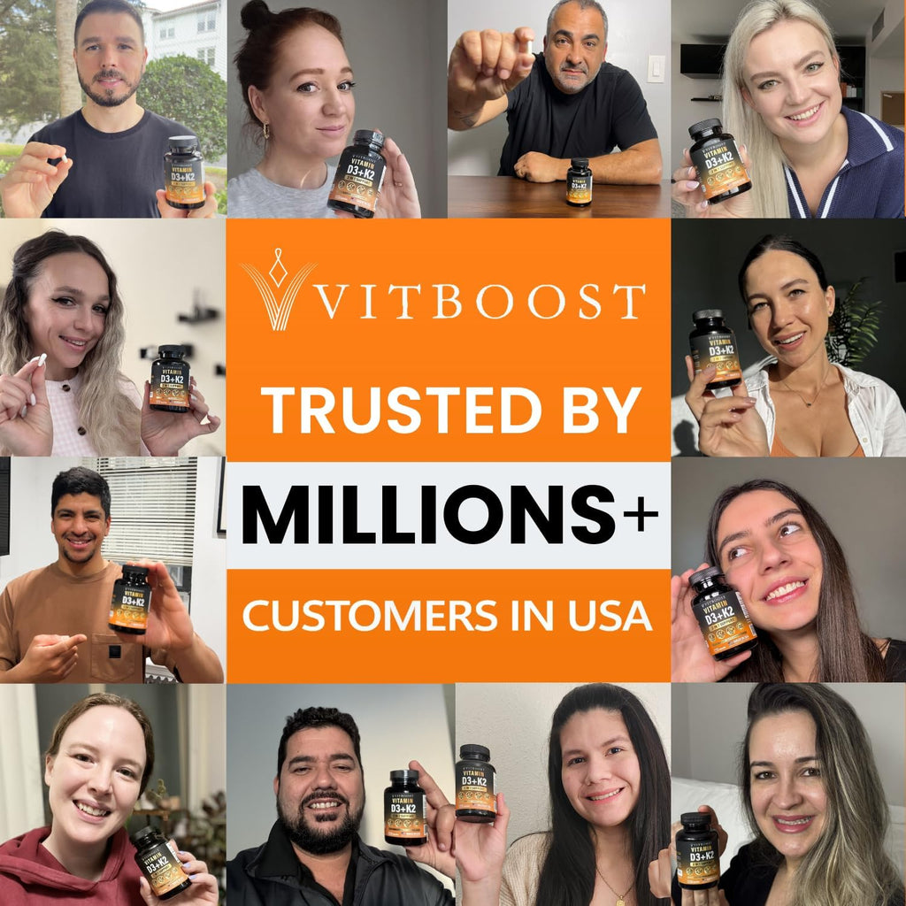 VITBOOST Complejo Vitamina D3 y K2 - 5000 UI D3 (125 mcg) + 90 mcg K2 MK-7 | 120 Cápsulas | No GMO | Sin Gluten