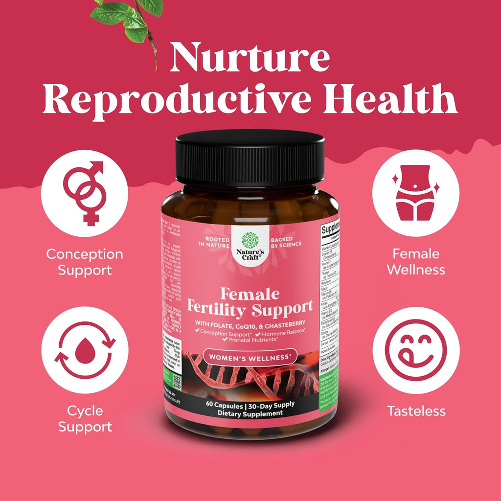 Natures Craft Suplemento de Fertilidad Femenina con Vitaminas Prenatales, 60 Cápsulas