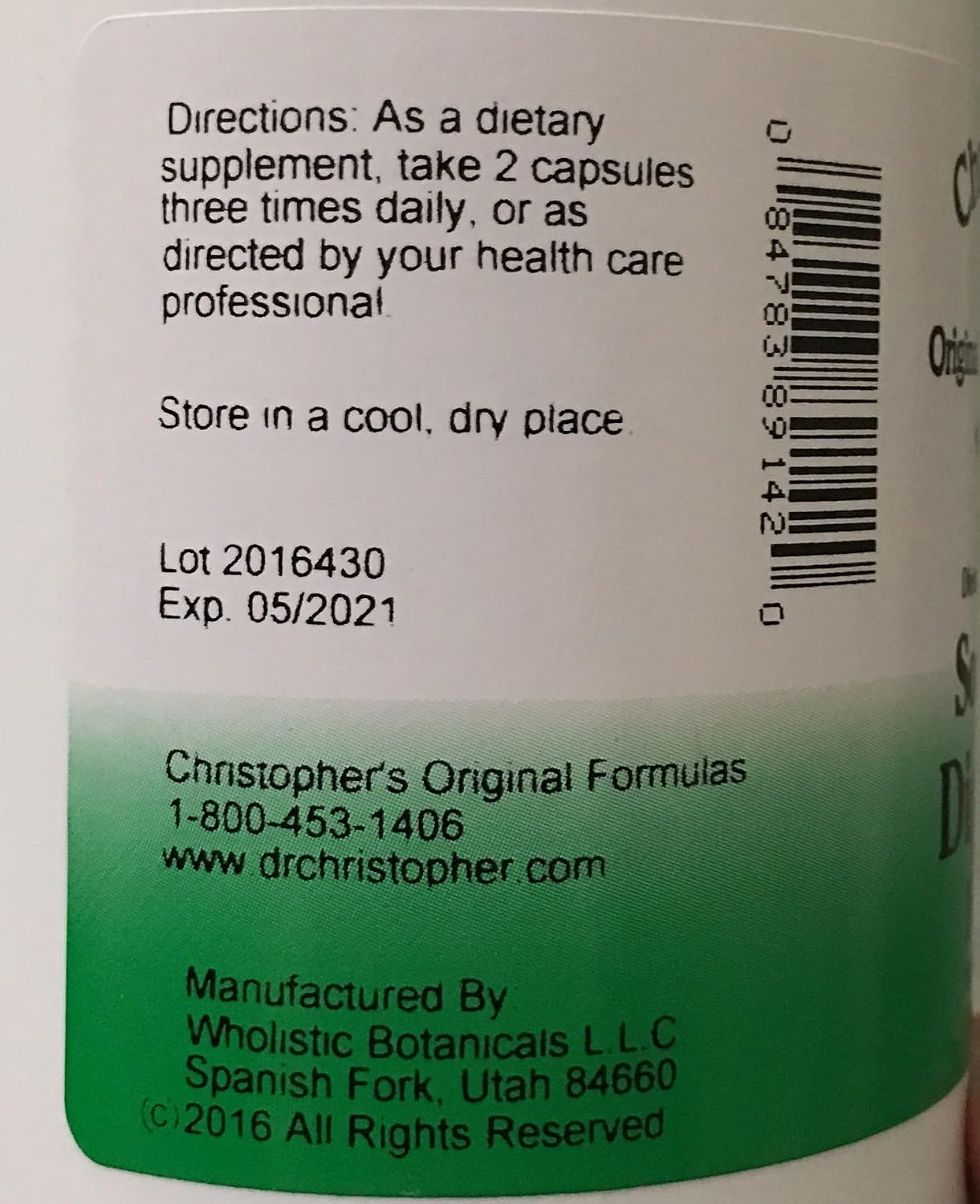 Fórmulas originales de Christopher para una digestión relajante - 180 cápsulas vegetales