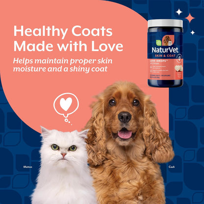 NaturVet Love Drops Plus Omegas - Suplemento para la Piel y el Pelo de Perros y Gatos - 200 Comprimidos Masticables Sabor a – Image 3